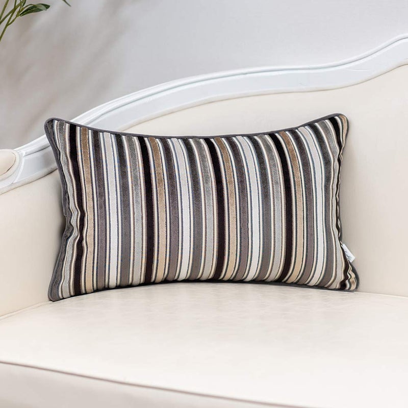 Yangest Grey Striped Throw Pillow Cover Multicolor Velvet Cushion Cover Zippered Rectangular Pillowcase for Sofa Couch Bedroom Living Room Home Decoration, 12x20 Inch - Image 1